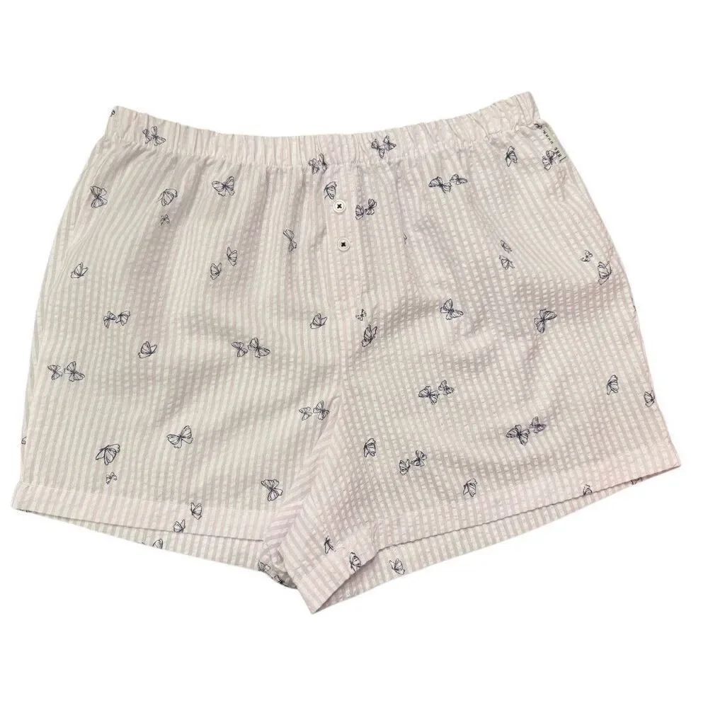 Rae Dunn Seersucker Pajama Boxer Shorts Small Purple & White Butterfly